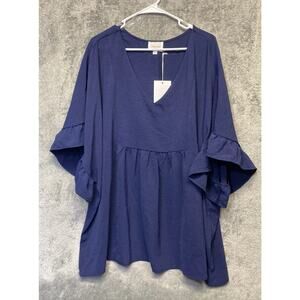 Andree By Unit Navy Ruffle Sleeve Top Women’s Plus Size 3X NWT
